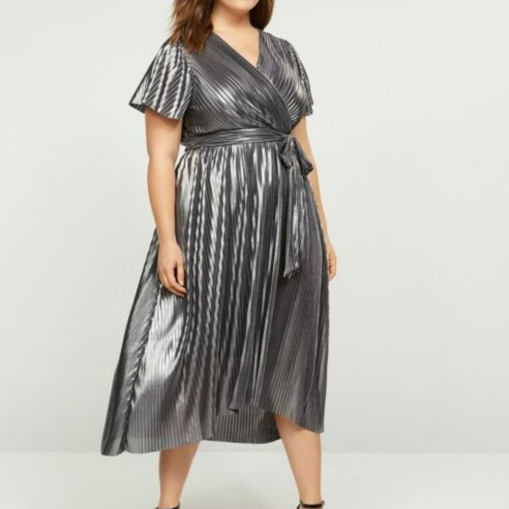 Lane Bryant Silver Pleated Cocktail Dress 14 NWT